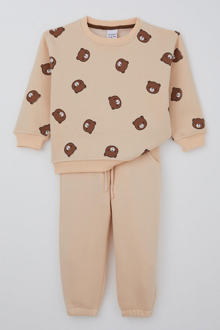 BRE Valorya Girl's Tracksuit with Cute Bear Pattern, 2-5 Years, Cream - Poti