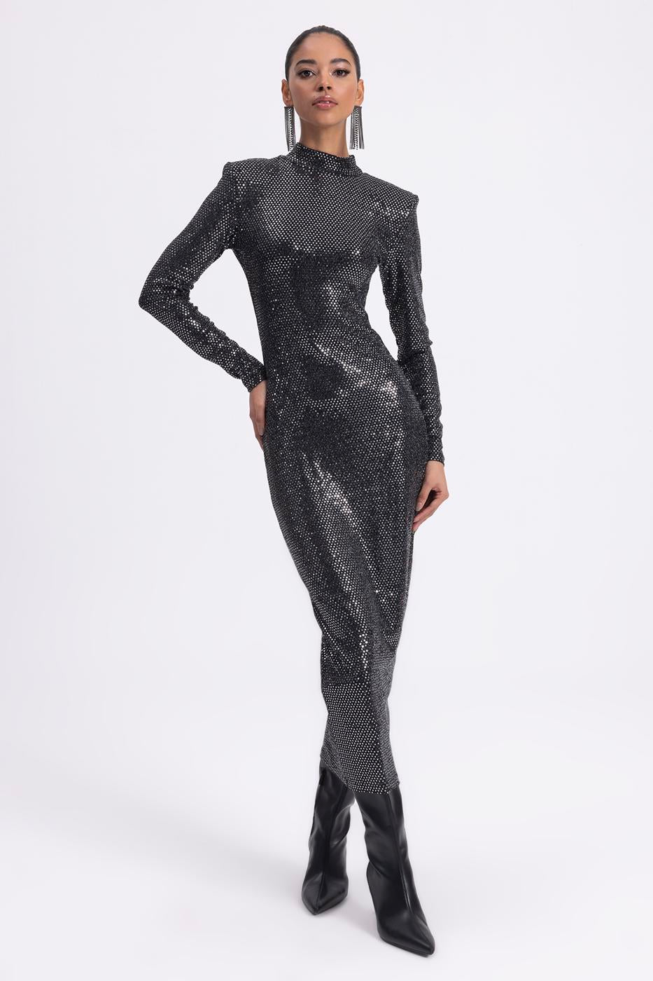 BSL Women Padded Sequined Midi Pencil Dress - Aventura