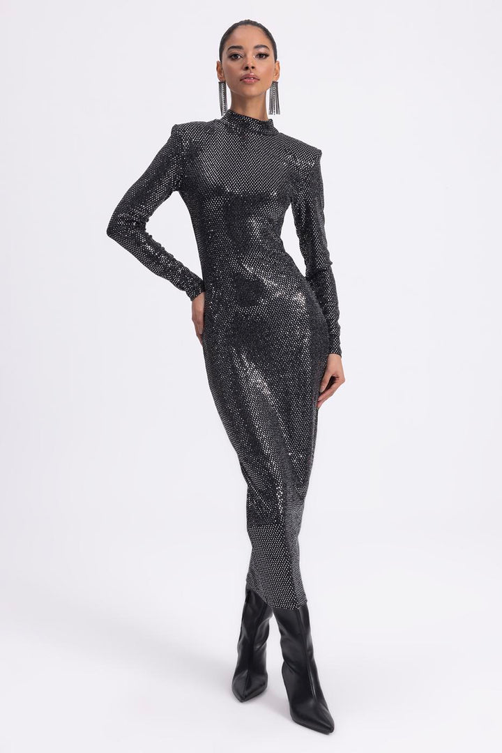 BSL Women Padded Sequined Midi Pencil Dress - Aventura