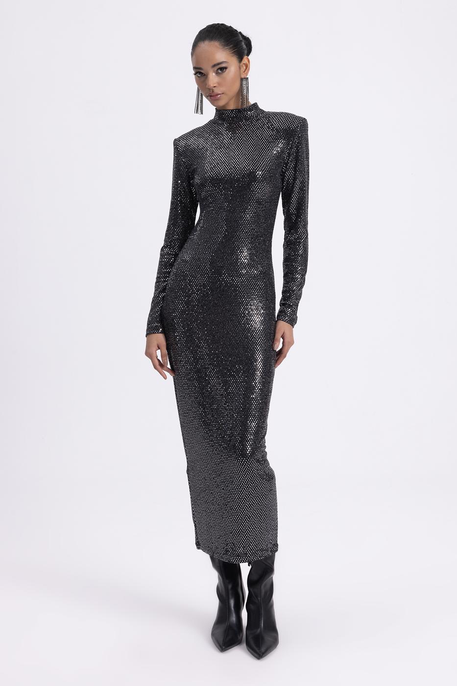 BSL Women Padded Sequined Midi Pencil Dress - Aventura