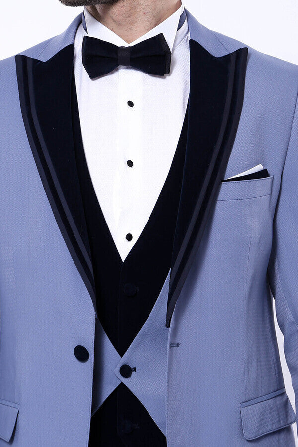 WSS Velvet Collar Patterned Blue Tuxedo  - Empalme