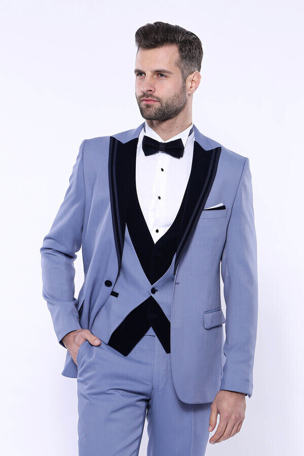 WSS Velvet Collar Patterned Blue Tuxedo  - Empalme