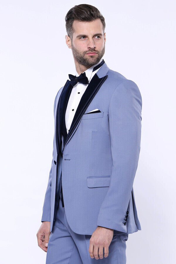 WSS Velvet Collar Patterned Blue Tuxedo  - Empalme