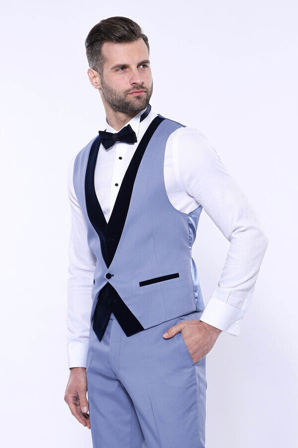WSS Velvet Collar Patterned Blue Tuxedo  - Empalme