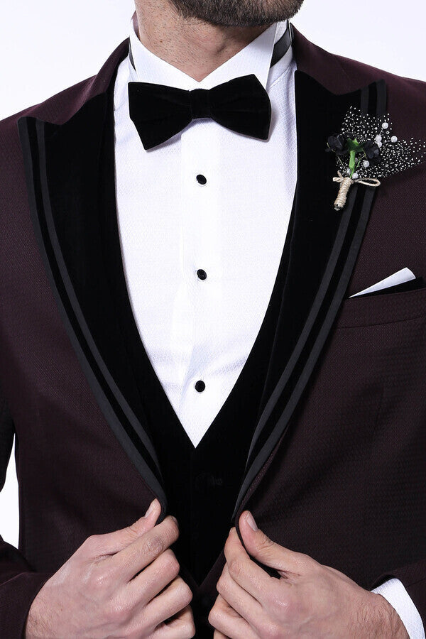 WSS Velvet Collar Patterned Burgundy Tuxedo  - Clacton-on-Sea