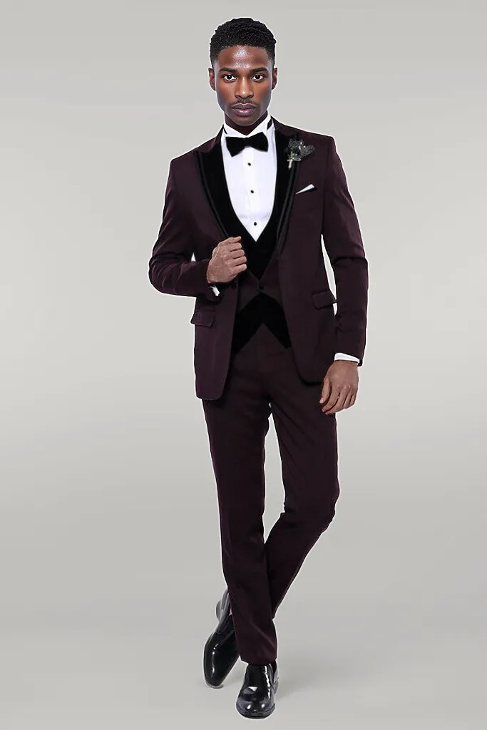 WSS Velvet Collar Patterned Burgundy Tuxedo  - Clacton-on-Sea