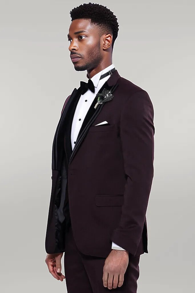 WSS Velvet Collar Patterned Burgundy Tuxedo  - Clacton-on-Sea