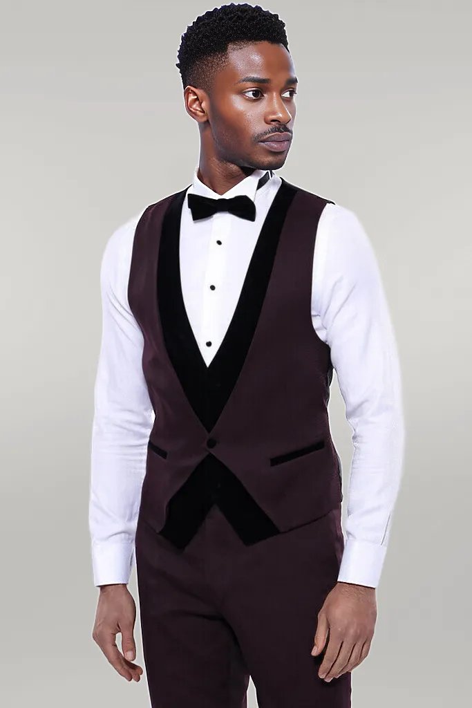 WSS Velvet Collar Patterned Burgundy Tuxedo  - Clacton-on-Sea