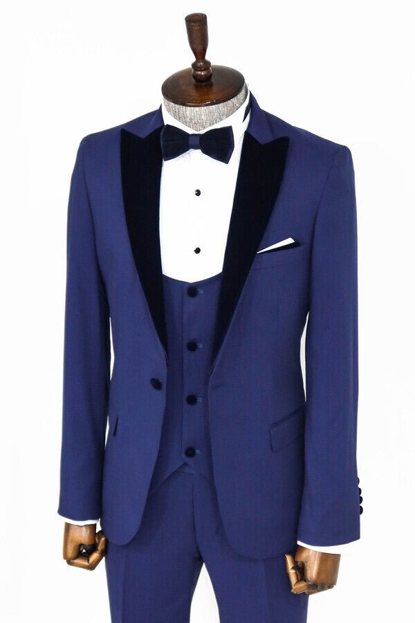 WSS Velvet Lapel Slim Fit Blue Men Suit  - San Juan Capistrano