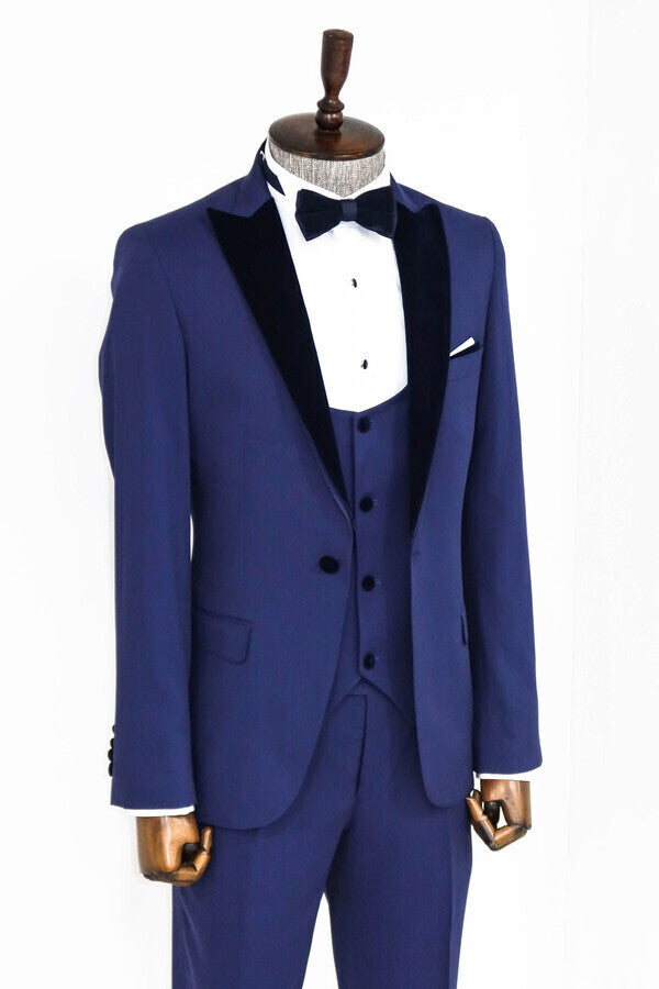 WSS Velvet Lapel Slim Fit Blue Men Suit  - San Juan Capistrano