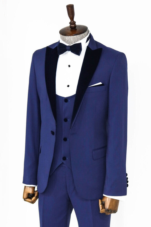WSS Velvet Lapel Slim Fit Blue Men Suit  - San Juan Capistrano