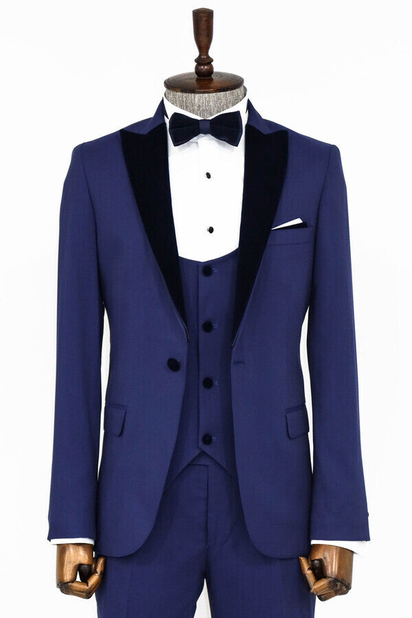 WSS Velvet Lapel Slim Fit Blue Men Suit  - San Juan Capistrano