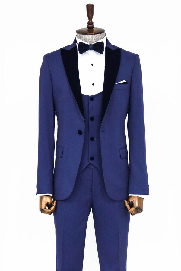 WSS Velvet Lapel Slim Fit Blue Men Suit  - San Juan Capistrano