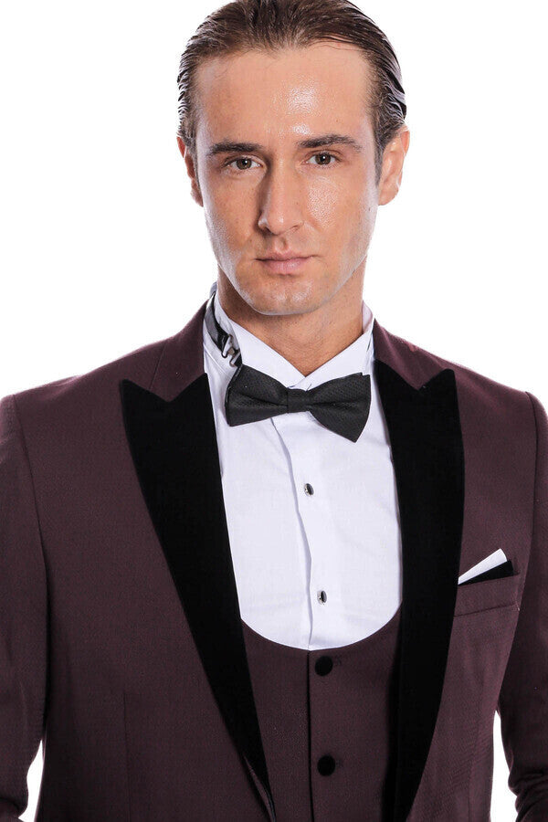WSS Velvet Lapel Slim Fit Burgundy Men Tuxedo  - Acapulco de Juárez