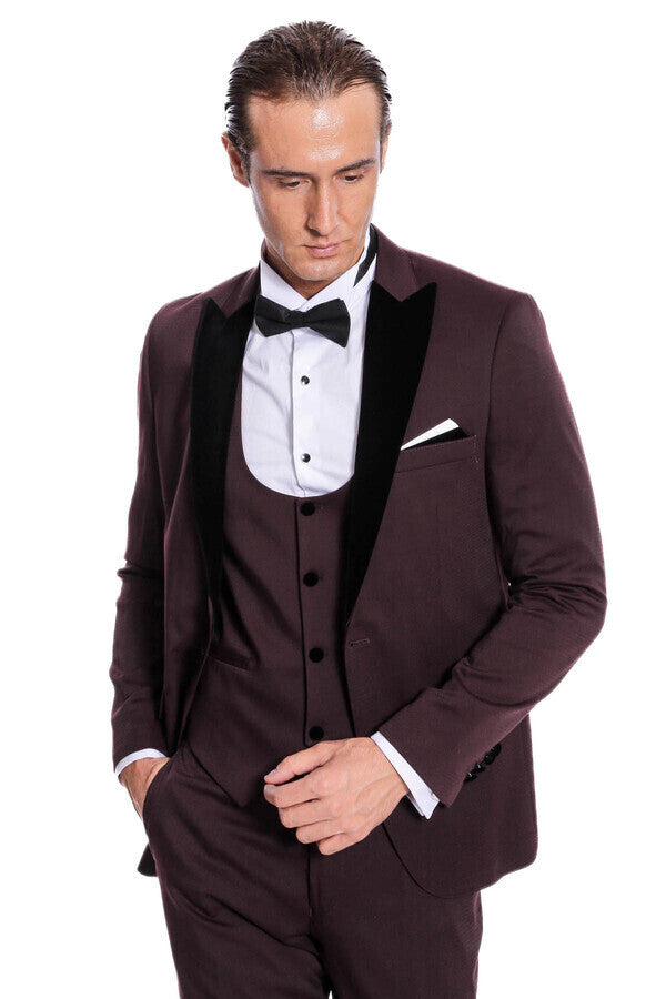 WSS Velvet Lapel Slim Fit Burgundy Men Tuxedo  - Acapulco de Juárez