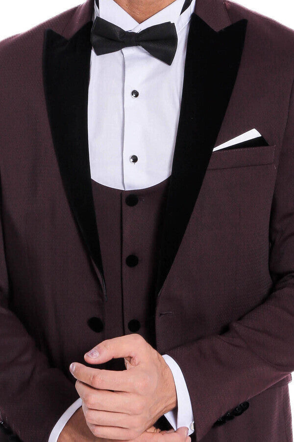 WSS Velvet Lapel Slim Fit Burgundy Men Tuxedo  - Acapulco de Juárez