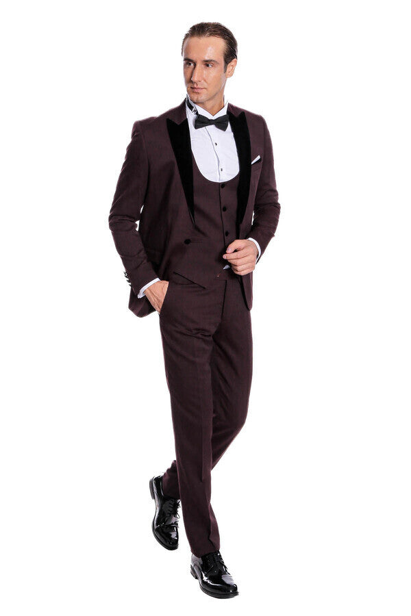 WSS Velvet Lapel Slim Fit Burgundy Men Tuxedo  - Acapulco de Juárez
