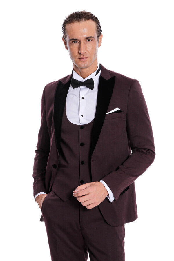 WSS Velvet Lapel Slim Fit Burgundy Men Tuxedo  - Acapulco de Juárez