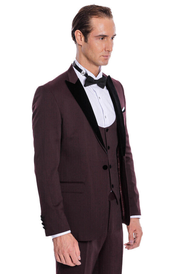 WSS Velvet Lapel Slim Fit Burgundy Men Tuxedo  - Acapulco de Juárez