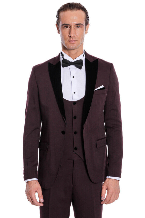 WSS Velvet Lapel Slim Fit Burgundy Men Tuxedo  - Acapulco de Juárez