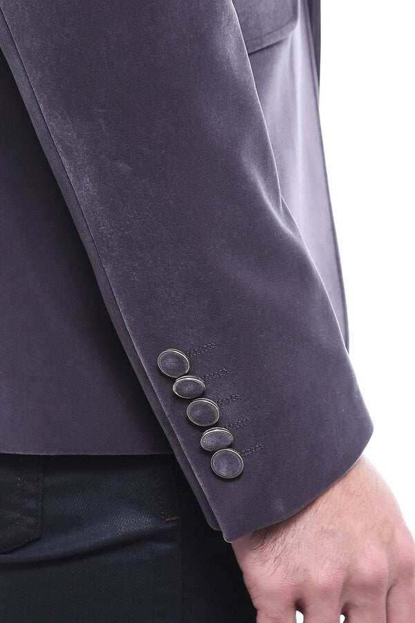 WSS Velvet Slim Fit Grey Men Blazer  - Singen
