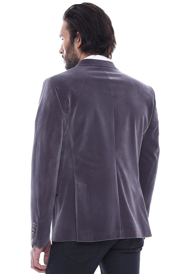 WSS Velvet Slim Fit Grey Men Blazer  - Singen