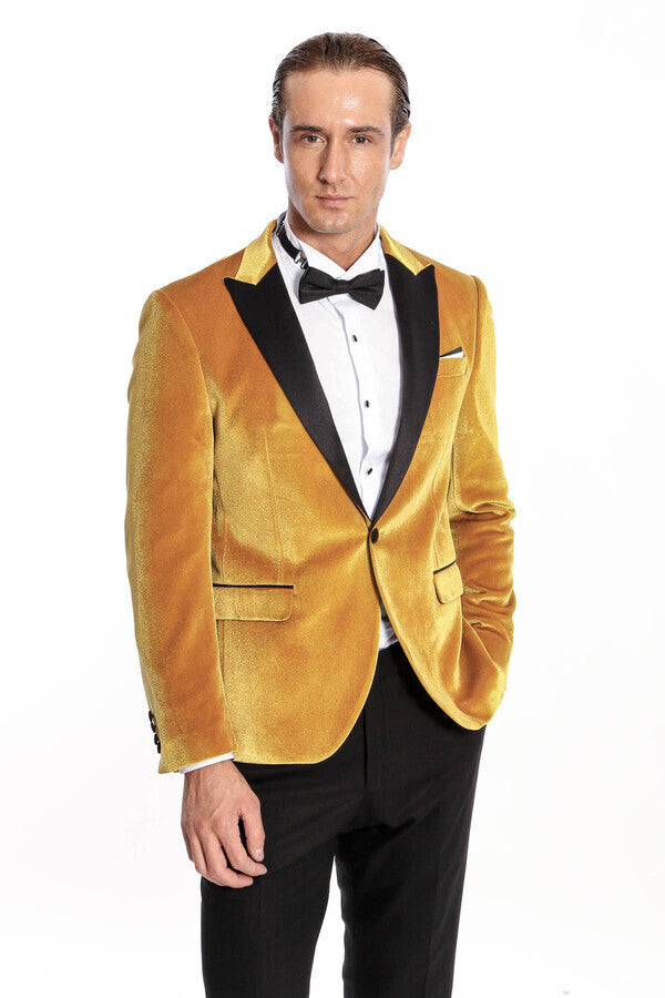 WSS Velvet Slim Fit Yellow Men Prom Blazer  - Barcellona-Pozzo di Gotto