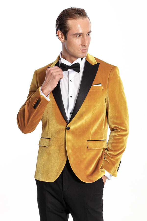 WSS Velvet Slim Fit Yellow Men Prom Blazer  - Barcellona-Pozzo di Gotto