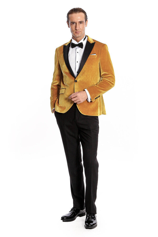 WSS Velvet Slim Fit Yellow Men Prom Blazer  - Barcellona-Pozzo di Gotto