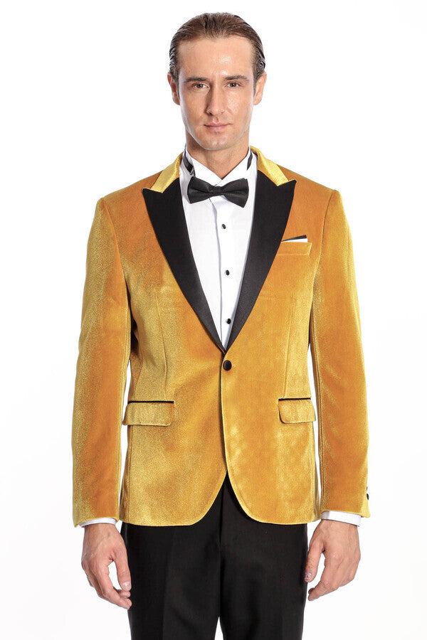 WSS Velvet Slim Fit Yellow Men Prom Blazer  - Barcellona-Pozzo di Gotto
