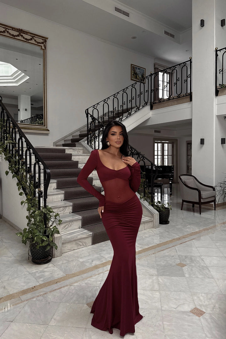 EYY Women Cherry Rotten Front Transparent Long Dress - Riverside