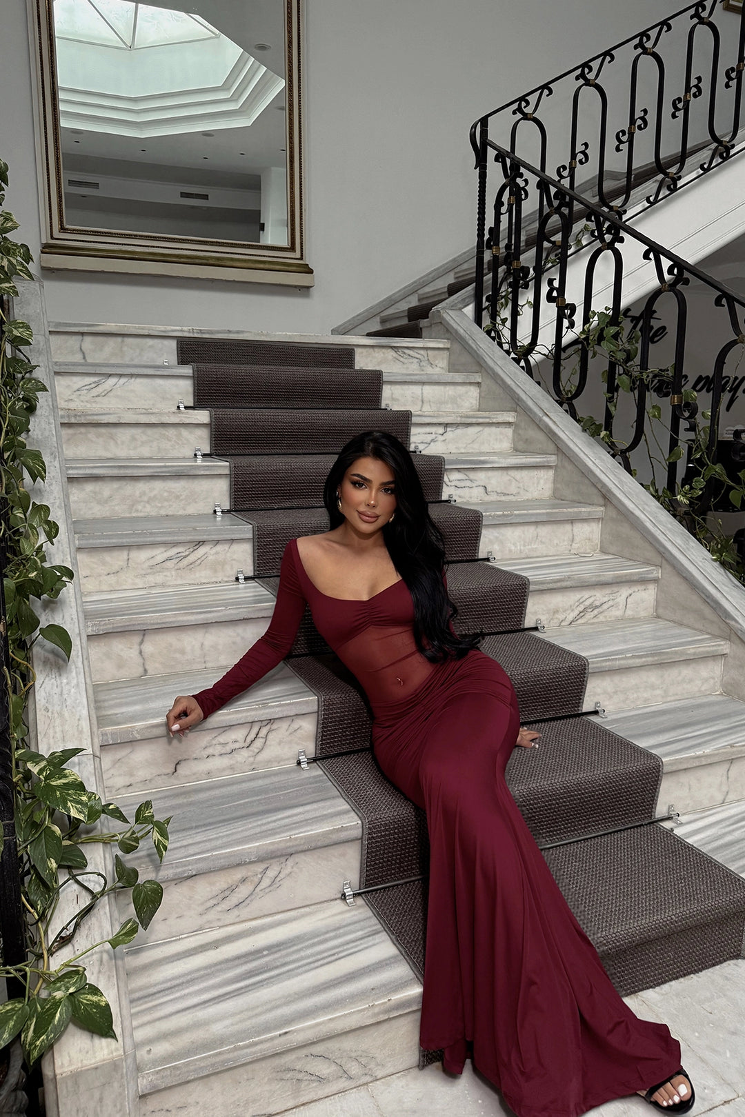 EYY Women Cherry Rotten Front Transparent Long Dress - Riverside