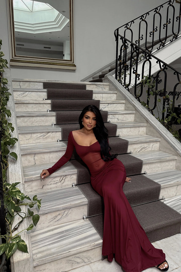 EYY Women Cherry Rotten Front Transparent Long Dress - Riverside