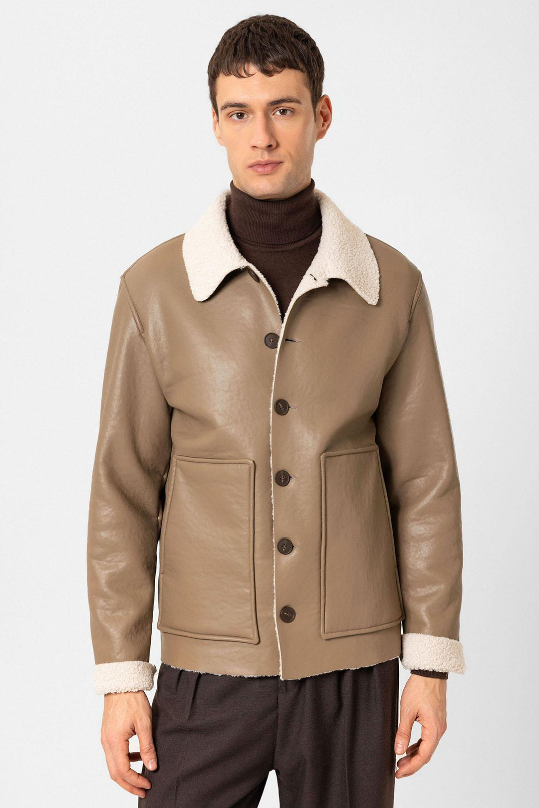 ANT Antioch Mink Fur Detailed Faux Leather Men's Jacket - Orangeville