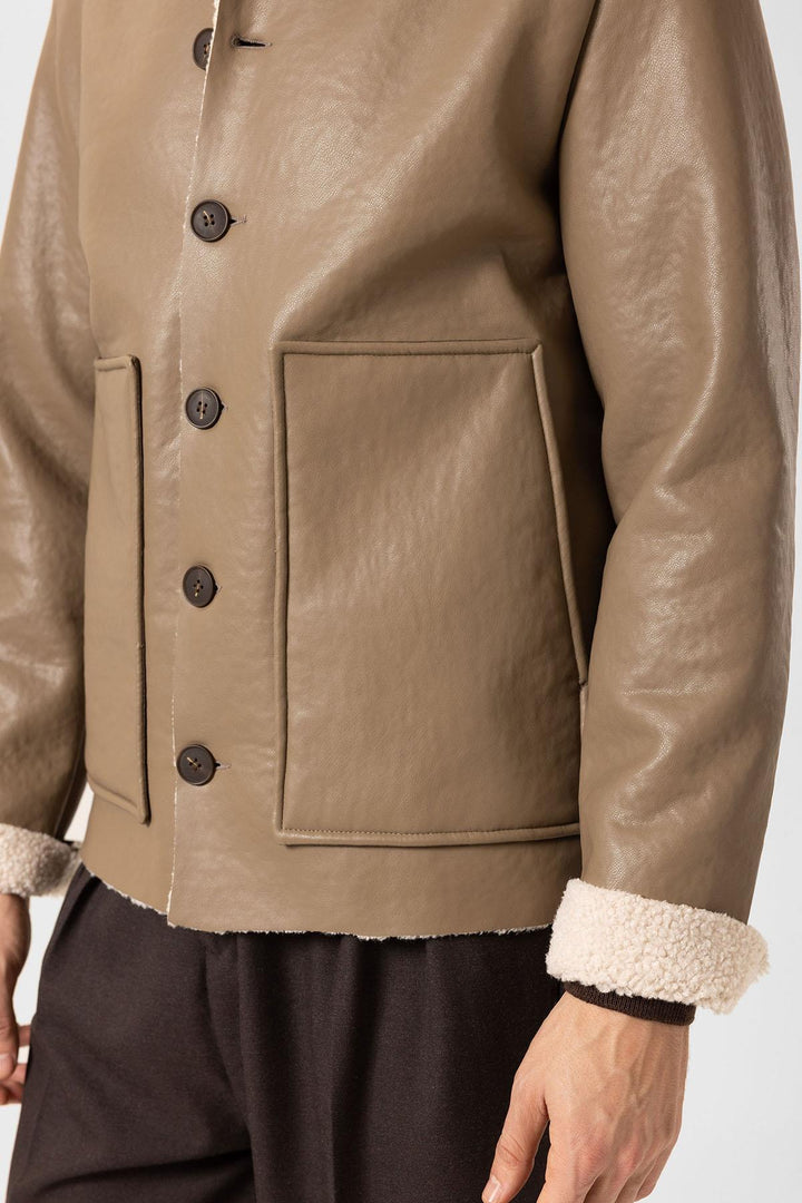 ANT Antioch Mink Fur Detailed Faux Leather Men's Jacket - Orangeville