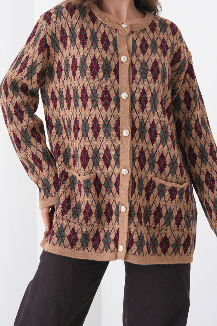 Mink Baklava Patterned Buttoned Pocketed Knit Cardigan BCHPK-251254 - Tarrasa