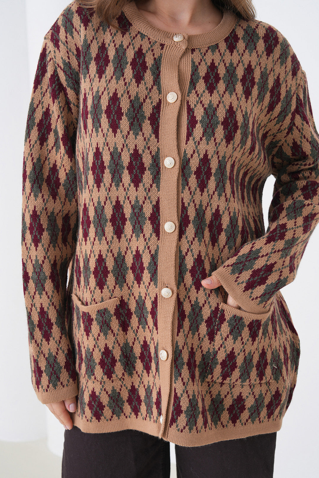 Mink Baklava Patterned Buttoned Pocketed Knit Cardigan BCHPK-251254 - Laredo