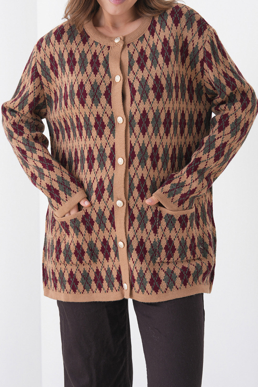 Mink Baklava Patterned Buttoned Pocketed Knit Cardigan BCHPK-251254 - Tarrasa