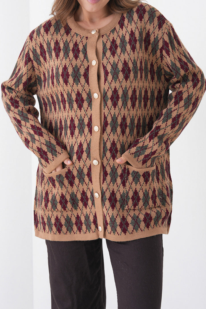 Mink Baklava Patterned Buttoned Pocketed Knit Cardigan BCHPK-251254 - Tarrasa