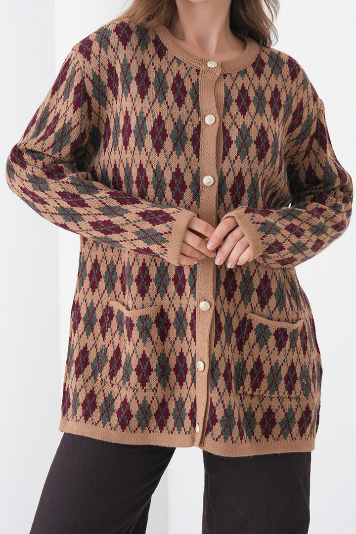 Mink Baklava Patterned Buttoned Pocketed Knit Cardigan BCHPK-251254 - Tarrasa