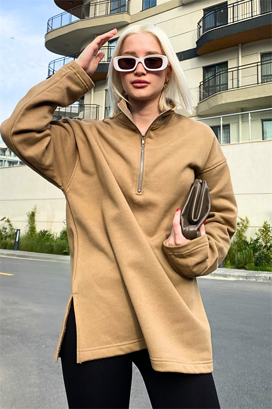 MDX Mink Zip Neck Slit Sweatshirt MG1903 - Silver Spring