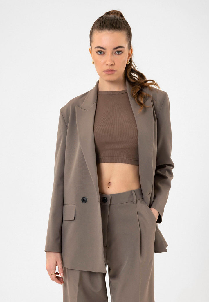 ANT Antioch Mink Women's Double-Breasted Closure Oversize Blazer Jacket - Tokyo