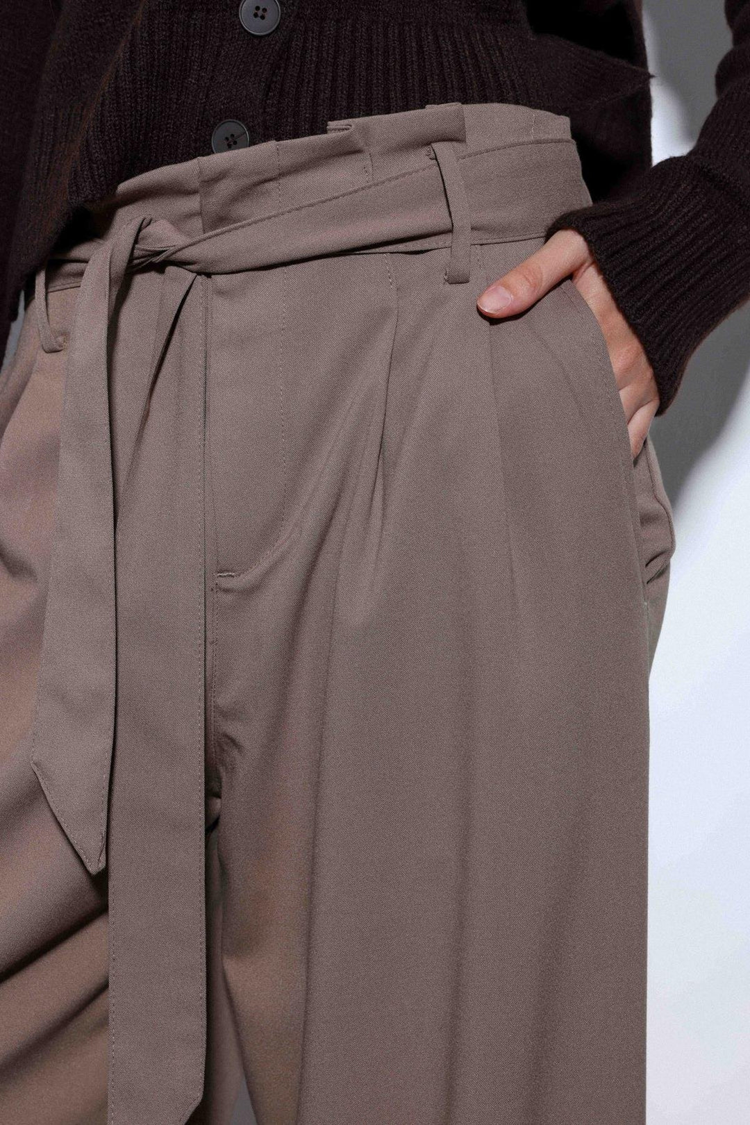 ANT Antioch Mink Belted Pleated Wide Leg Women's Pants - Evans