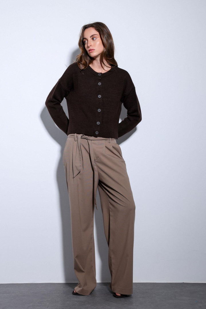 ANT Antioch Mink Belted Pleated Wide Leg Women's Pants - Evans