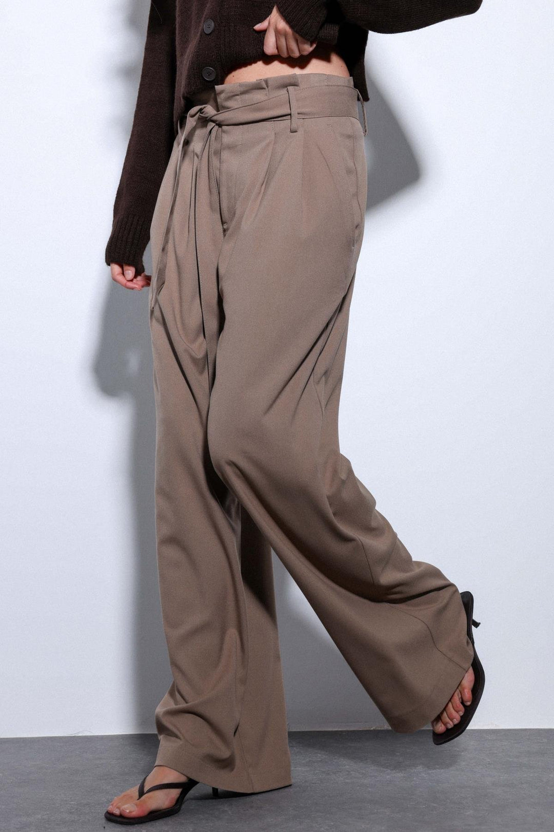 ANT Antioch Mink Belted Pleated Wide Leg Women's Pants - Pleasant Hill