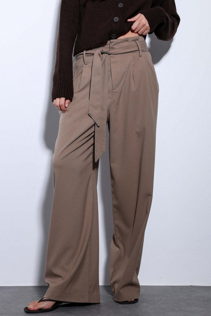 ANT Antioch Mink Belted Pleated Wide Leg Women's Pants - Pleasant Hill
