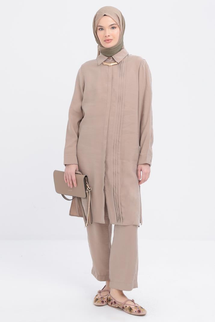 TLD Women Allday Beige Suit with V-neck Slit Modal Pants - Winter Springs