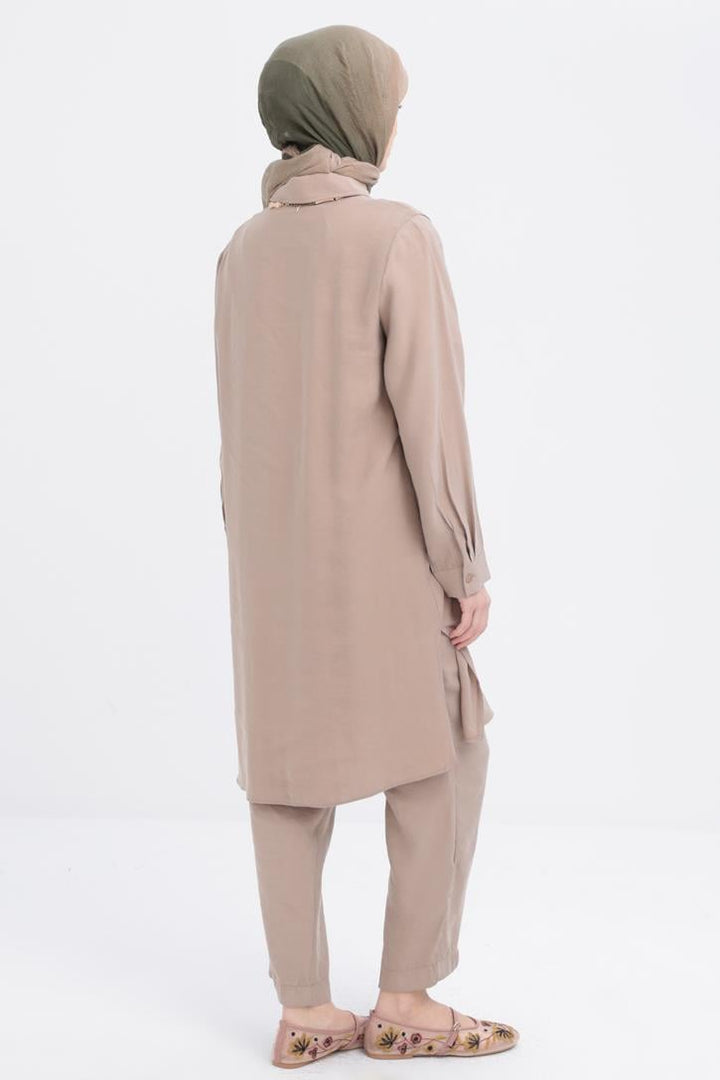 TLD Women Allday Beige Suit with V-neck Slit Modal Pants - Winter Springs