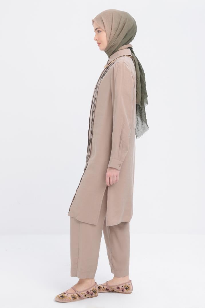 TLD Women Allday Beige Suit with V-neck Slit Modal Pants - Winter Springs