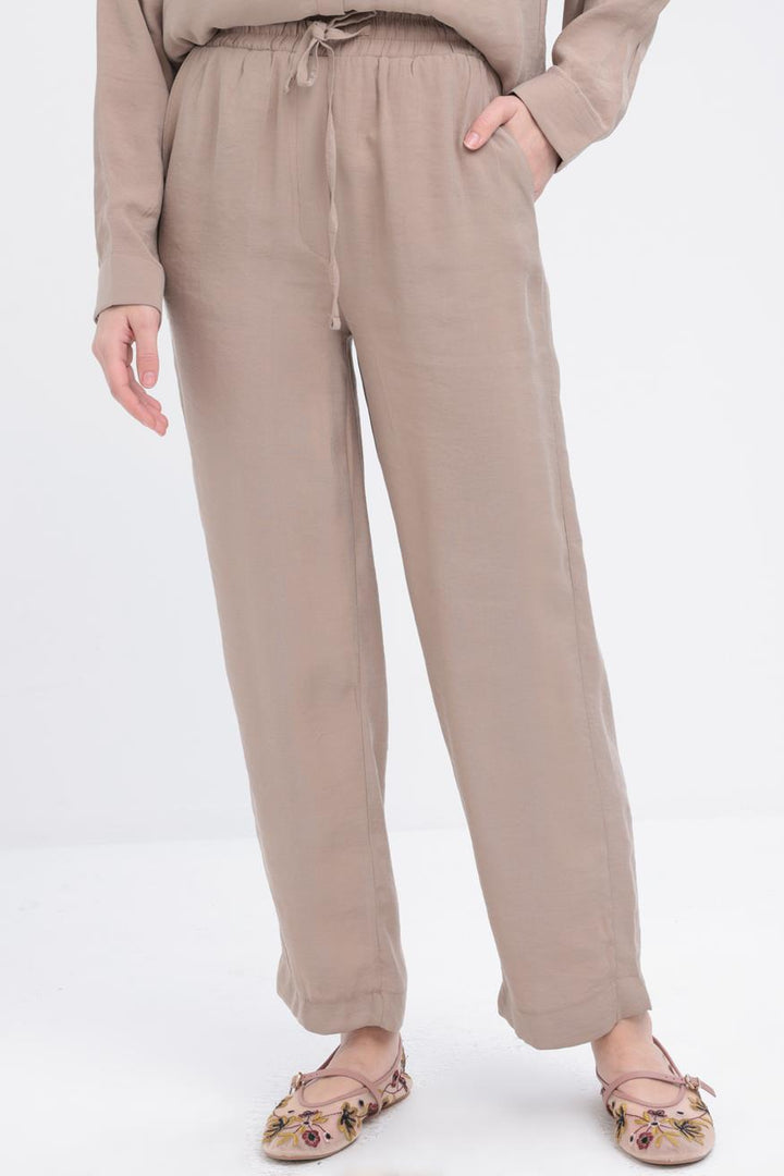 TLD Women Allday Beige Suit with V-neck Slit Modal Pants - Winter Springs